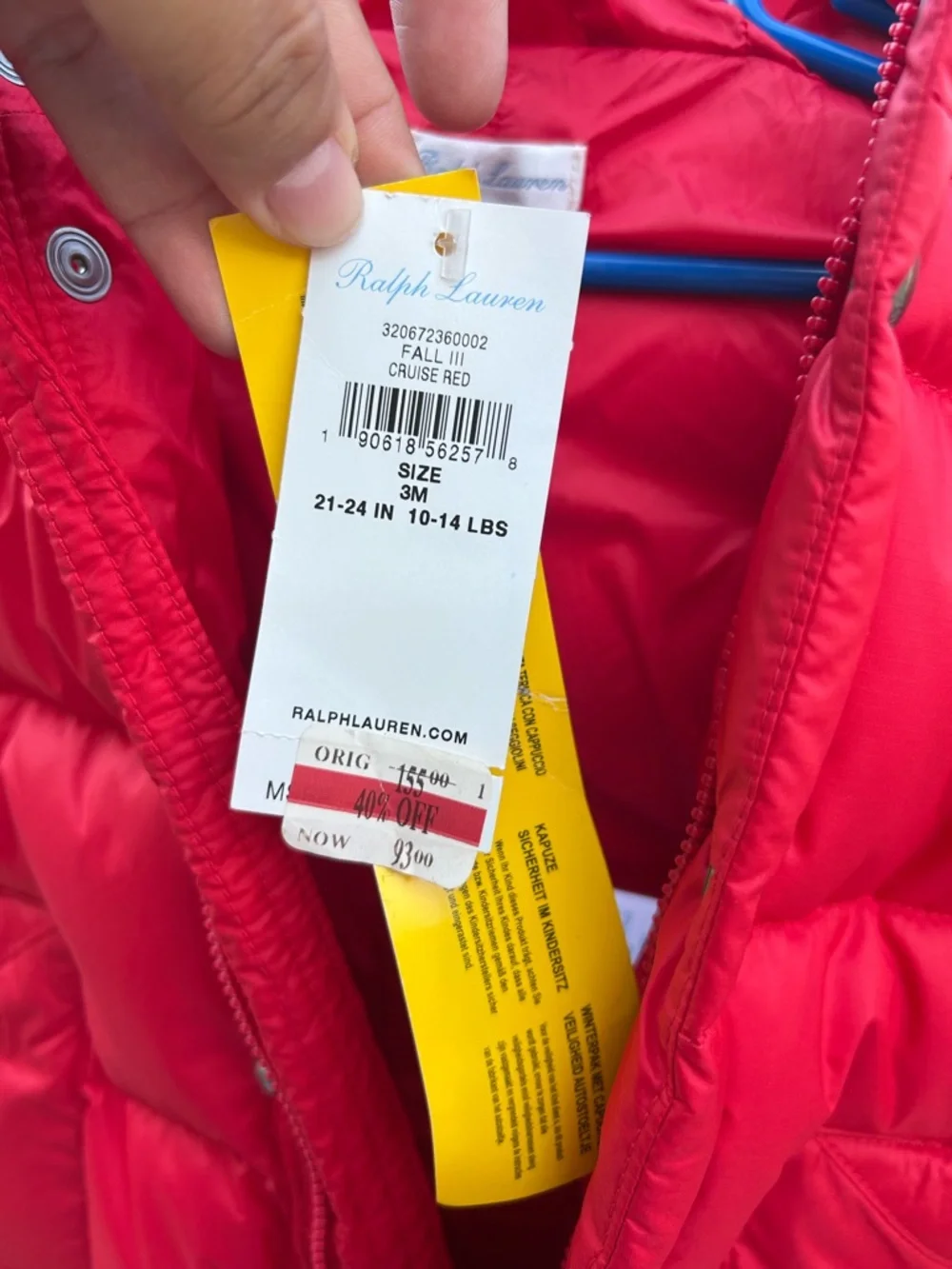 Ralph Lauren Red Quilted Puffer One-Piece Footie